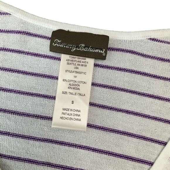 Tommy Bahama Women's Top Vintage White Purple Striped Size Small NWOT - Picture 3 of 6